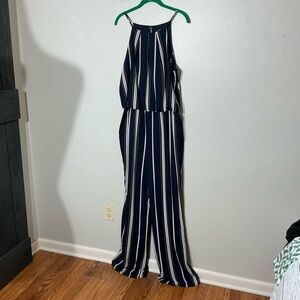 Mariann women’s 1X plus Navy and White Striped Wide Leg Jumper